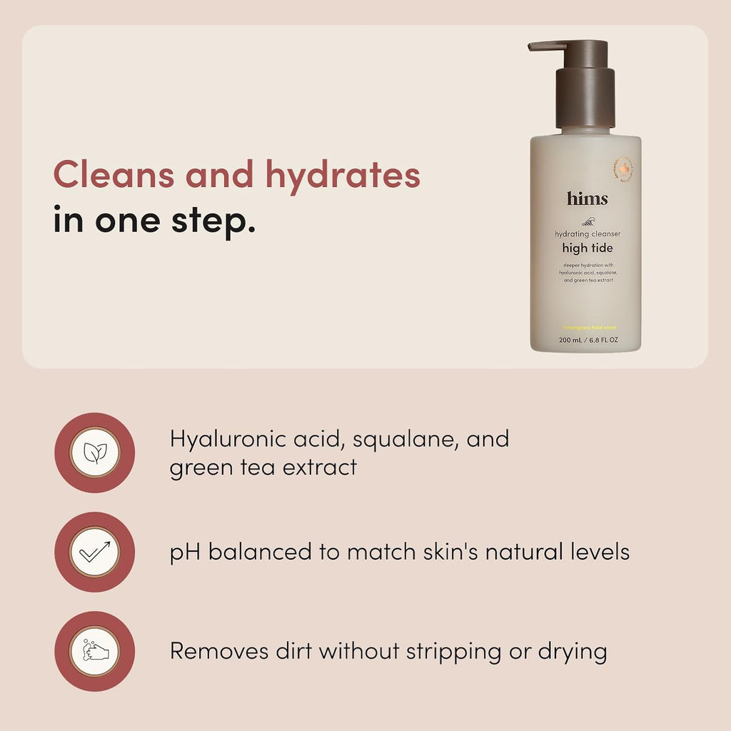 hims High Tide Hydrating Daily Cleanser, Hyaluronic Acid, 6.8 Fl Oz