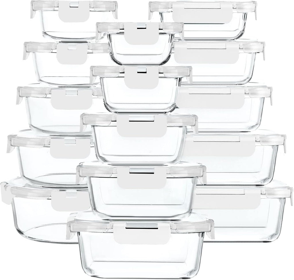 M MCIRCO 30 Piece Extra Large Glass Food Storage Containers with Lids,Gray