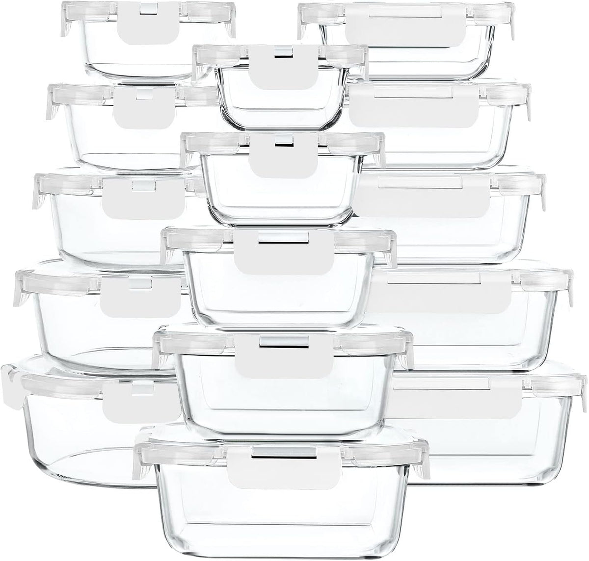 M MCIRCO 30 Piece Extra Large Glass Food Storage Containers with Lids,Gray