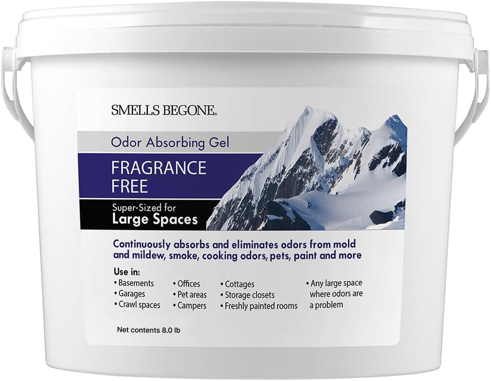 SMELLS BEGONE 1-Gallon Gel Odor Eliminator – High-Capacity, Long-Lasting Absorber for Large Basements, Garages, Workshops & Commercial Areas – Remove Tough Odor with Essential Oils (Energizing Citrus)