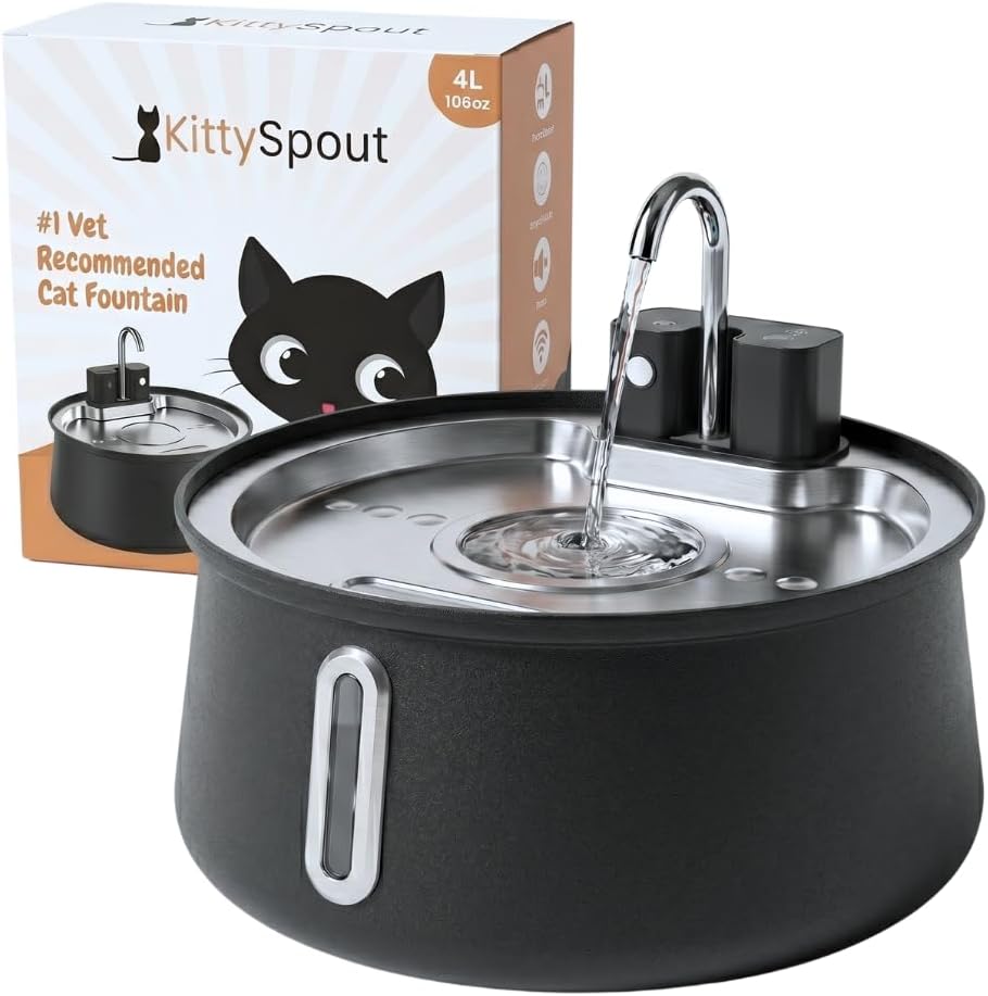 The KittySpout Stainless Steel Wireless Cat Water Fountain, 4L/108oz