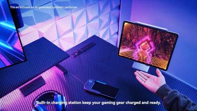ODK 48 Inch L Shaped Gaming Desk with LED Lights, Power Outlets, Black