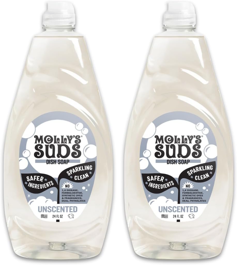 Molly's Suds Liquid Dish Soap | Clean, Simple Ingredients | Extra Scrubbing Power | Citrus Scent, 24 oz - 2 Pack