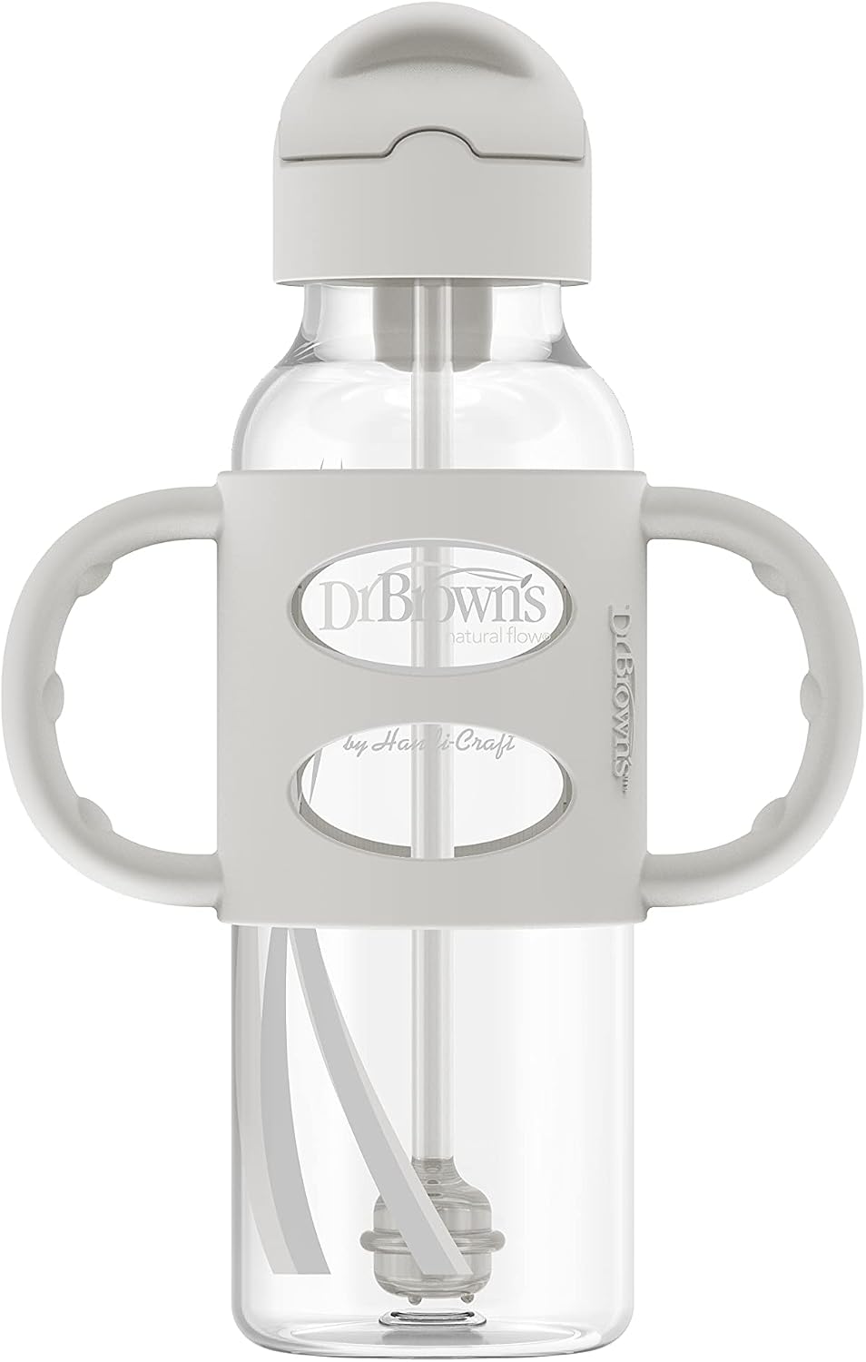 Dr. Brown's Narrow Sippy Straw Bottle with Handles, Gray & Blue, 2-Pack