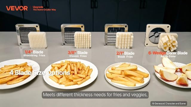 VEVOR Commercial French Fry Cutter, 4 Blades Lever Vegetable Chopper