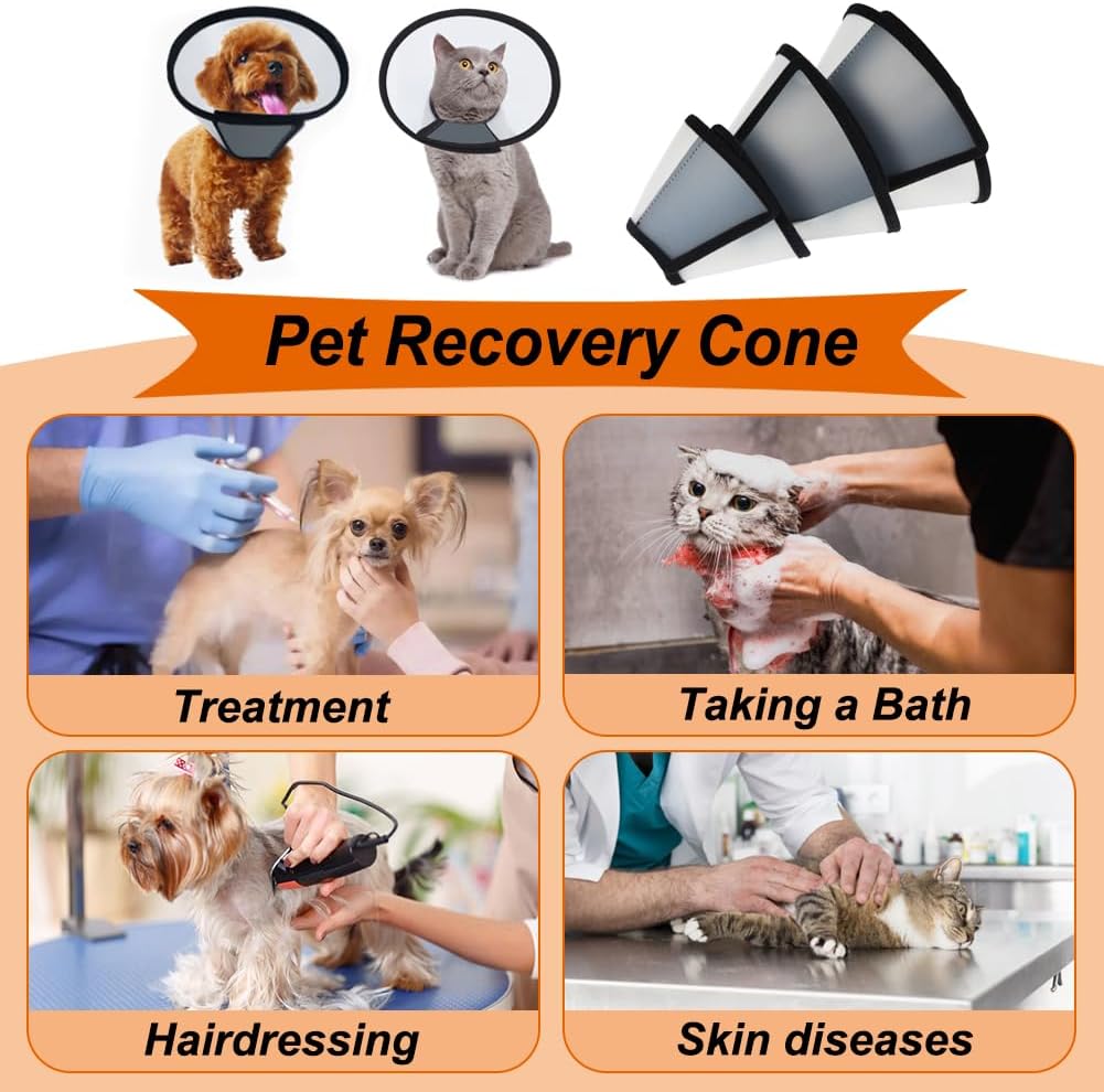Vivifying Cat Cone, Adjustable Recovery Pet Cone, Three Sizes Lightweight Plastic Elizabethan Collar for Cats, Mini Dogs and Rabbits (Black)