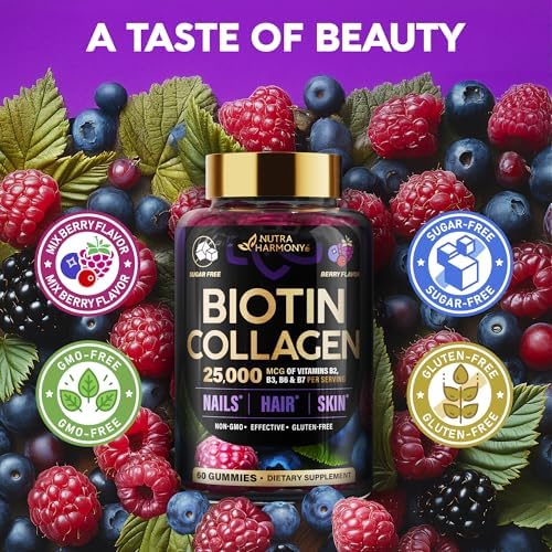 Biotin Gummies for Hair Growth Support - for Women & Men - Berry, 60 Gummy