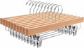 Amber Home 24 Pack Natural Wooden Pants Hangers with Adjustable Clips, 14"