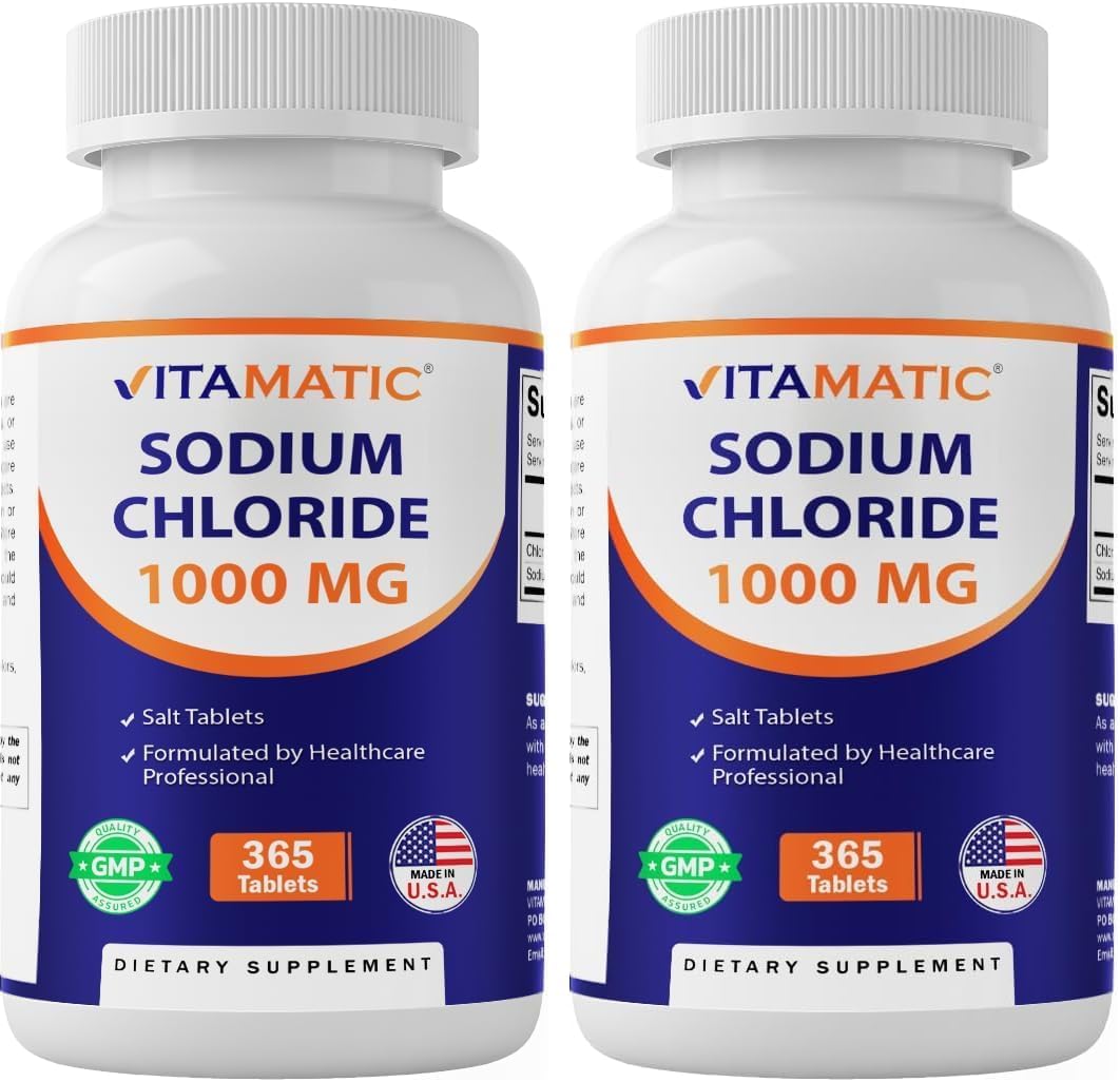 Vitamatic Sodium Chloride 1000mg – 365 Tablets Electrolyte Replenisher & Hydration Support – Non-GMO, Gluten-Free