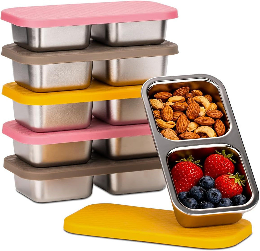 SUMERX 3 Pack Stainless Steel Snack Containers - 2 Compartment