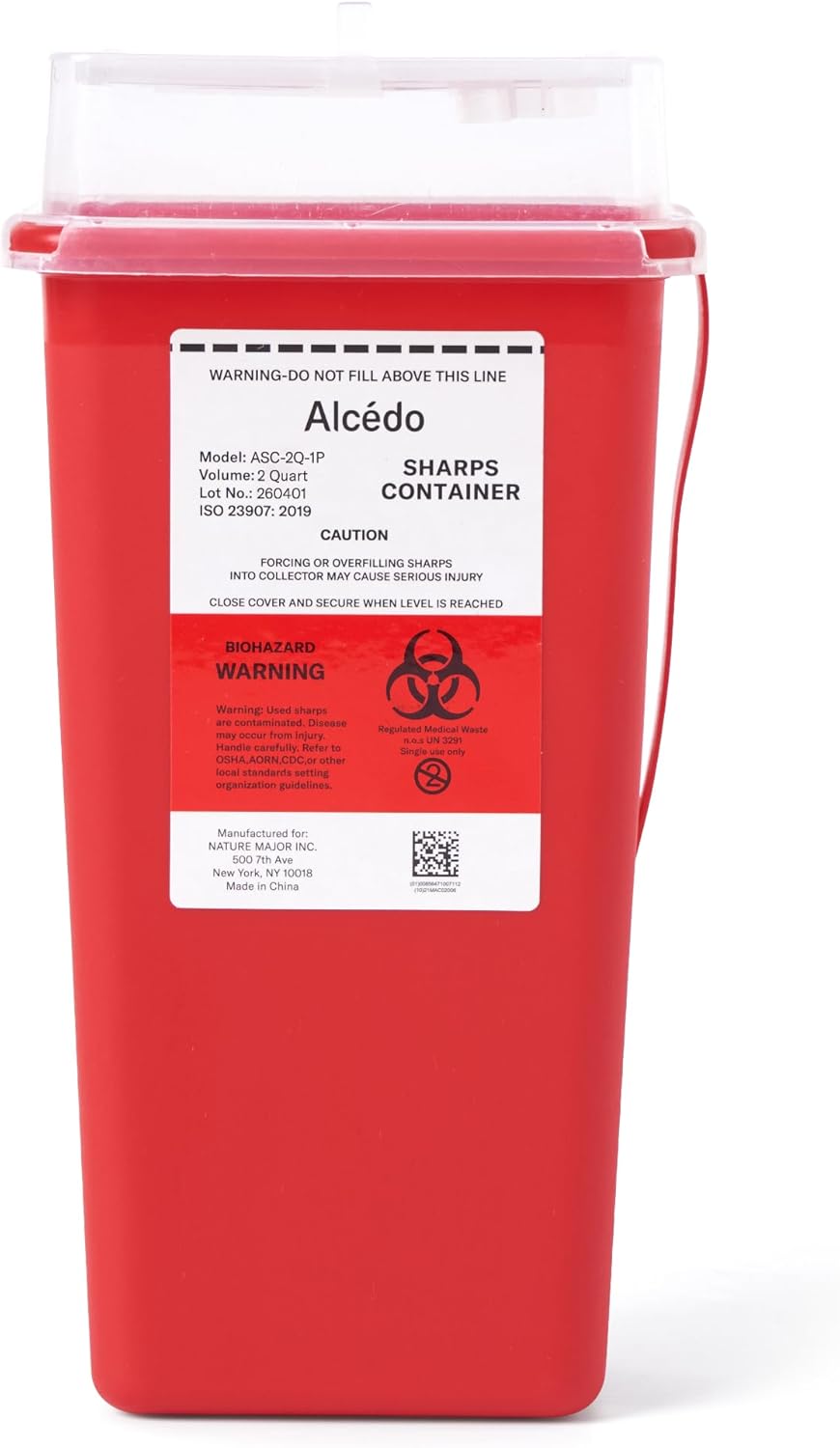 Alcedo 1 Quart Sharps Container (1-Pack) for Needle & Syringe Disposal