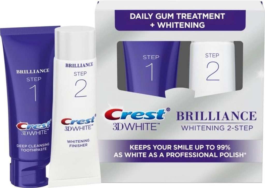Crest 3D White Brilliance 2 Step Kit, Crest 3D White Toothpaste, Deep Clean Toothpaste (4oz) + Teeth Whitening Gel (2.3oz)