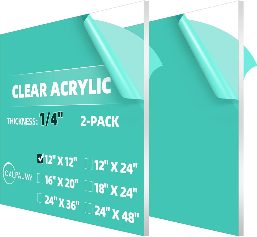 CALPALMY (2 Pack) 1/4" Thick Clear Acrylic Sheets - 18 x 24 Pre-Cut Plexiglass Sheets for Craft Projects, Signs, Display Cases, Sneeze Guard and More - Cut with Engraver, Power Saw or Hand Tools
