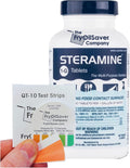 2 Bottles Steramine Sanitizer Tablets, 300 Count + 15x QT-10 Test Strips