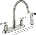2-Handle Kitchen Faucet with Sprayer 4 Hole, Brushed Nickel