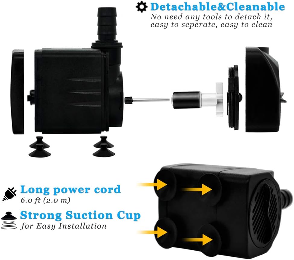 PULACO 160GPH Small Submersible Water Pump with 3.3 ft Tubing