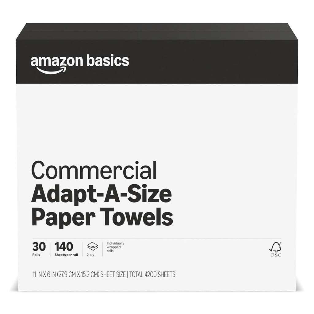 Amazon Basics 2-Ply White Adapt-a-Size Kitchen Paper Towels, Absorbent, Thick, Individually Wrapped, 140 Towels per Roll (30 Rolls), 4200 Count (Previouly AmazonCommercial)