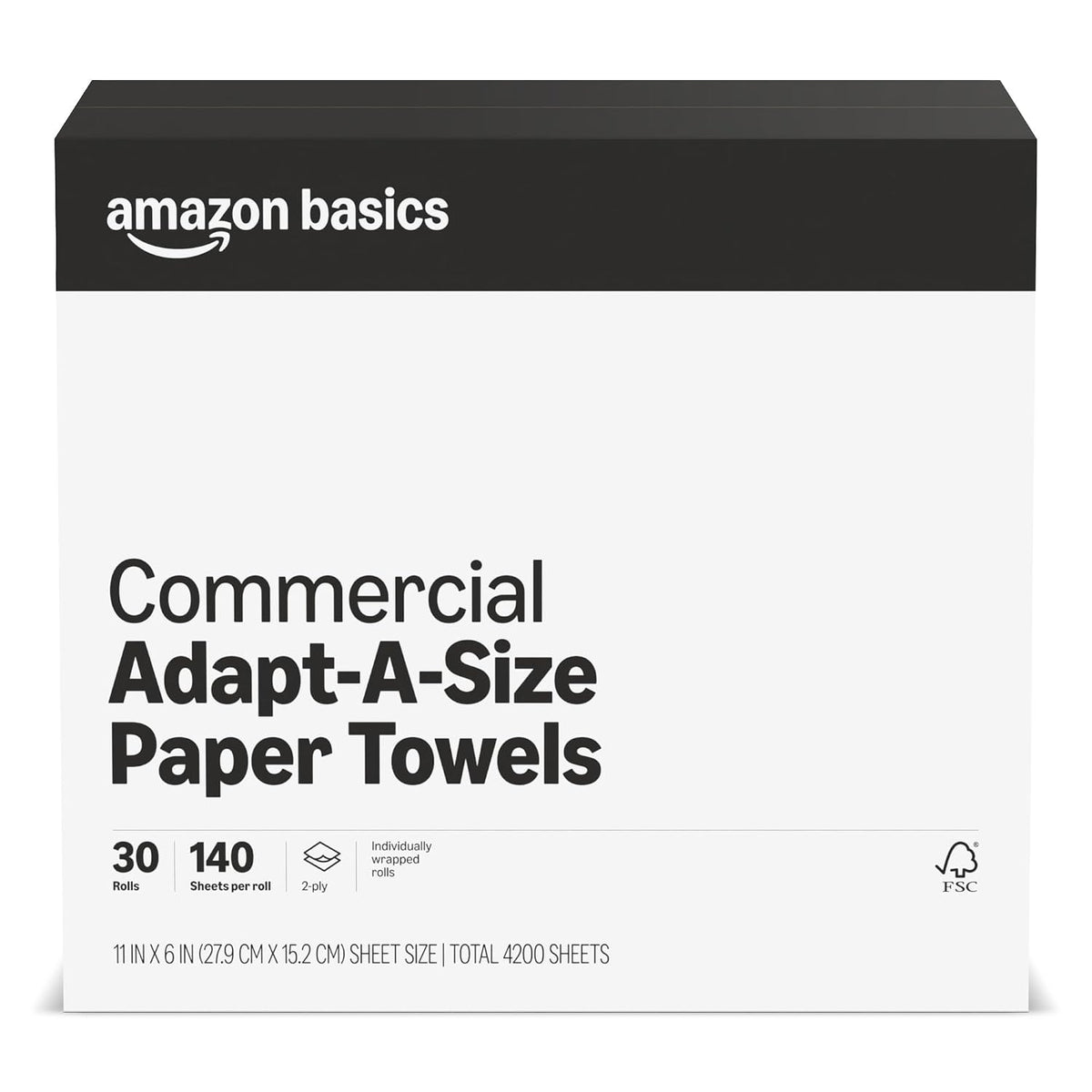 Amazon Basics 2-Ply White Adapt-a-Size Kitchen Paper Towels, Absorbent, Thick, Individually Wrapped, 140 Towels per Roll (30 Rolls), 4200 Count (Previouly AmazonCommercial)