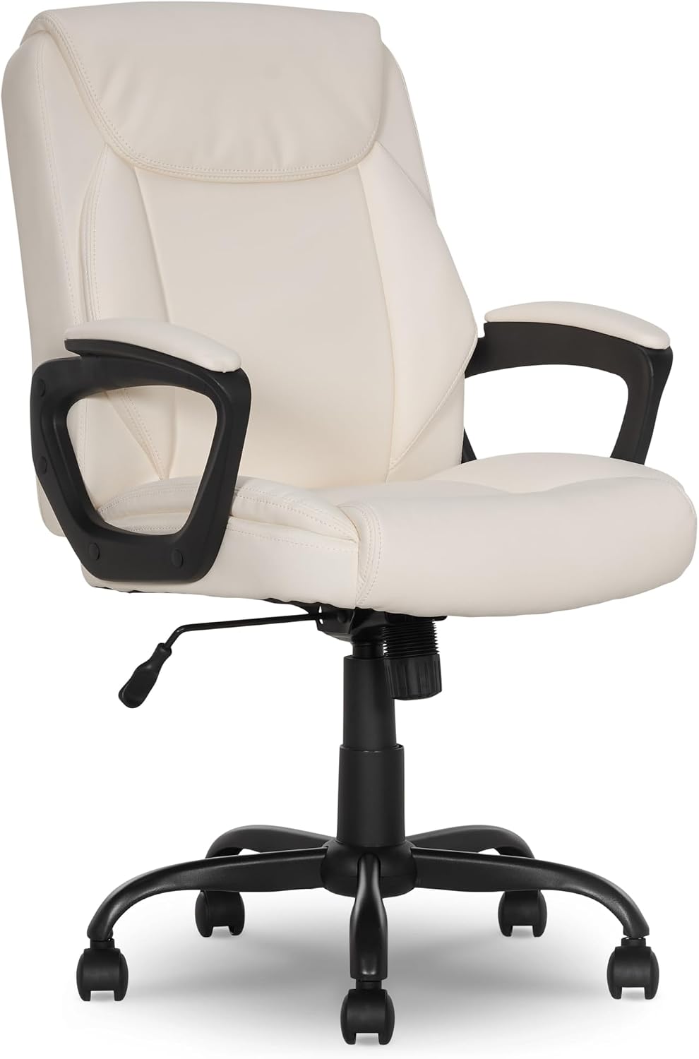 Amazon Basics Classic Puresoft PU Padded Mid-Back Office Desk Chair with Armrest, Easy Assembly, Sturdy Metal Base, Wheels, 275lb Support, 26"D x 23.75"W x 42"H, Black