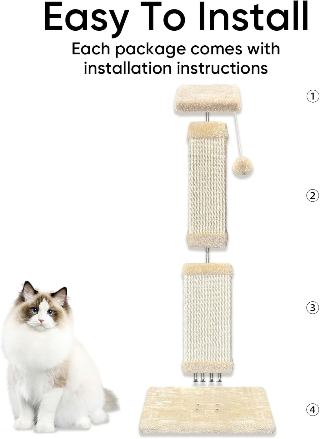 Cat Scratching Post for Indoor Cats, 32Inch Sisal Cat Scratcher, Beige