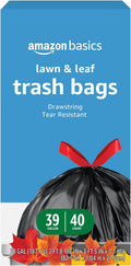 Amazon Basics Lawn & Leaf Drawstring Trash Bags, 39 Gallon, 40 Count, Black, Unscented