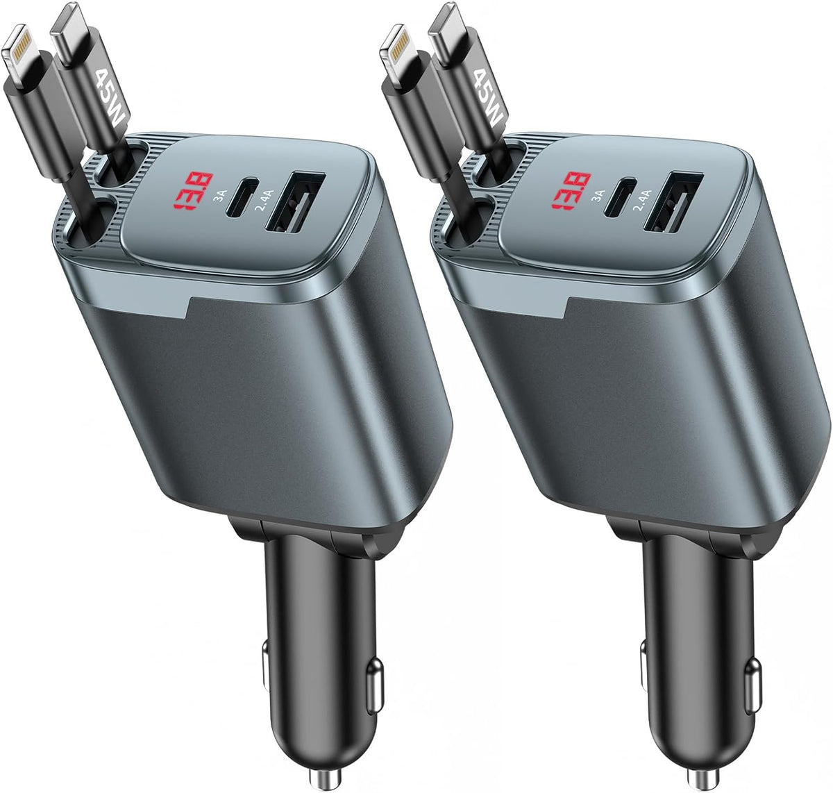 84W Retractable Car Charger, 4-in-1 Car Charger USB C Fast Charge Adapter