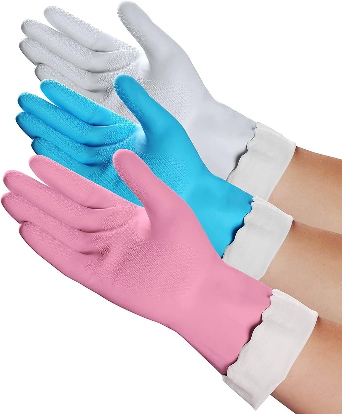 HSL Latex-Free Cleaning Gloves, Cotton Flocked Liner, 2 Pairs, Medium