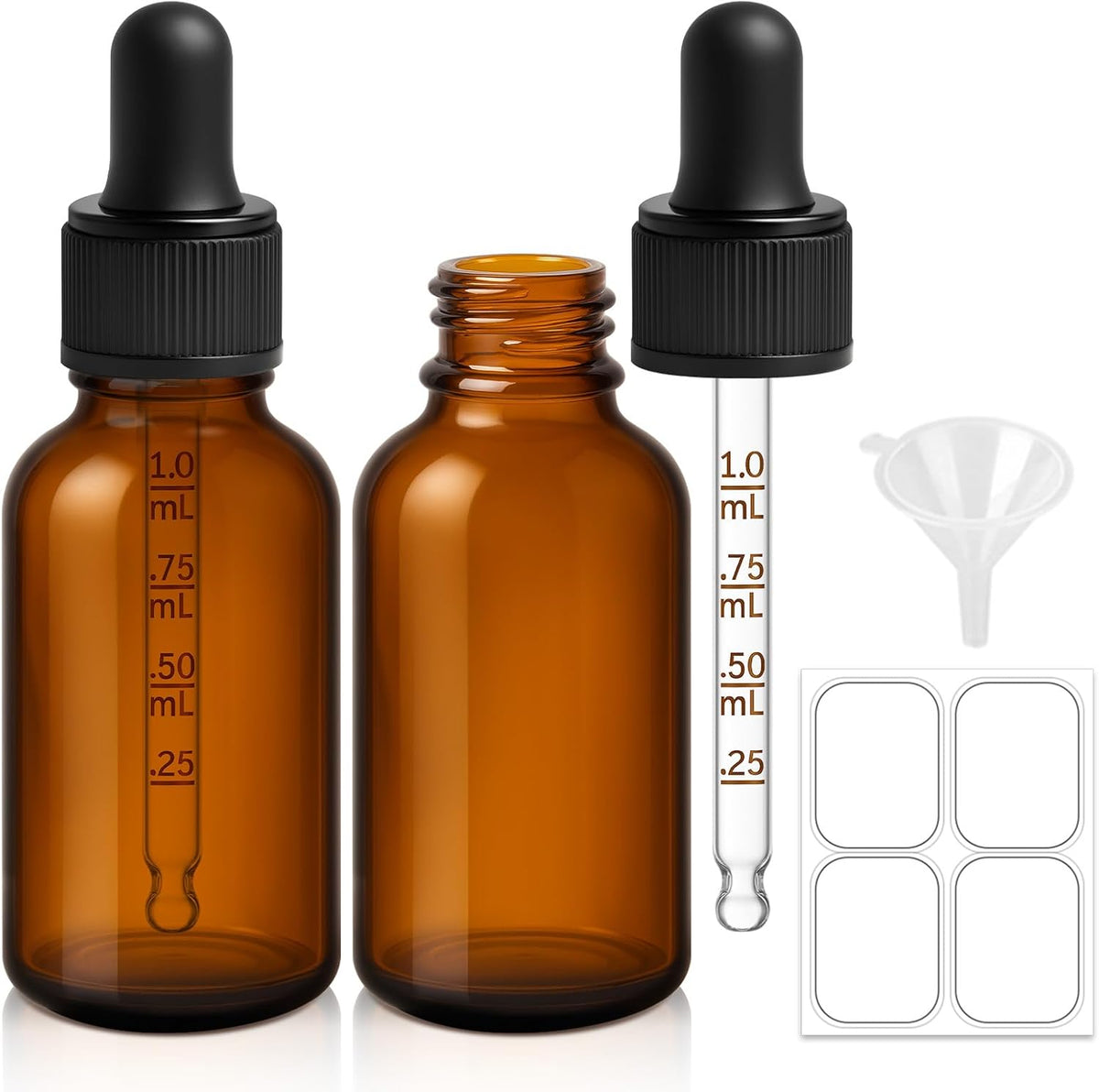2 Pack Dropper Bottles 2 OZ, Amber Glass Bottle with Graduated Dropper
