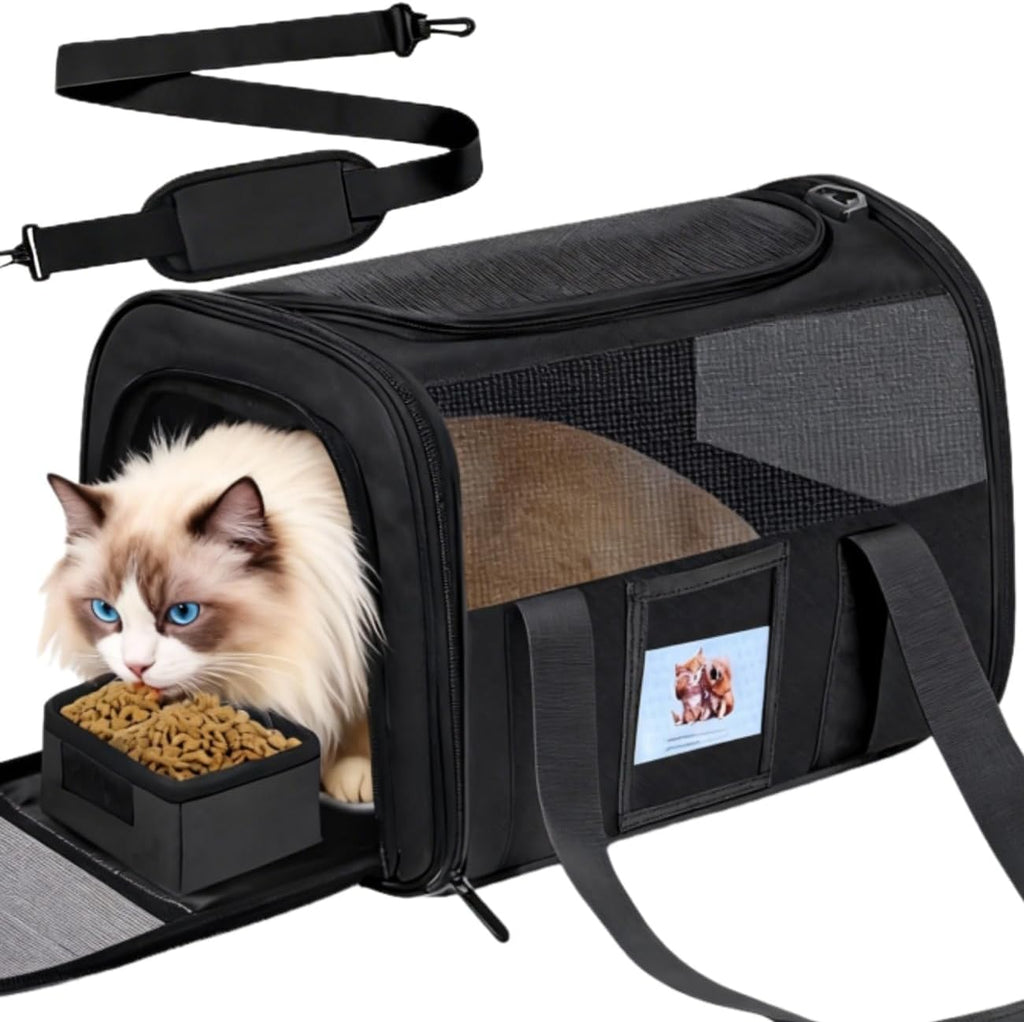 Cat Carrier Soft with Detachable Food Bowl,Soft-Sided Pet Bag(Up to 16 lbs)