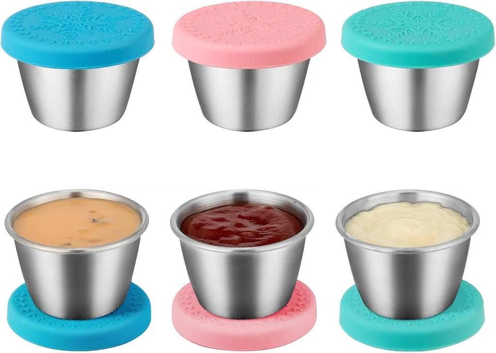 Freshmage 6-Pack 2.4oz Stainless Steel Dressing Container with Silicone Lid
