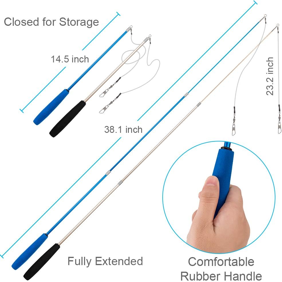 JIARON Cat Toys Interactive Feather Toy, 2PCS Retractable Wand and 10PCS Replacement Teaser with Bell Refills, Interactive Catcher and Funny Exercise for Kitten.