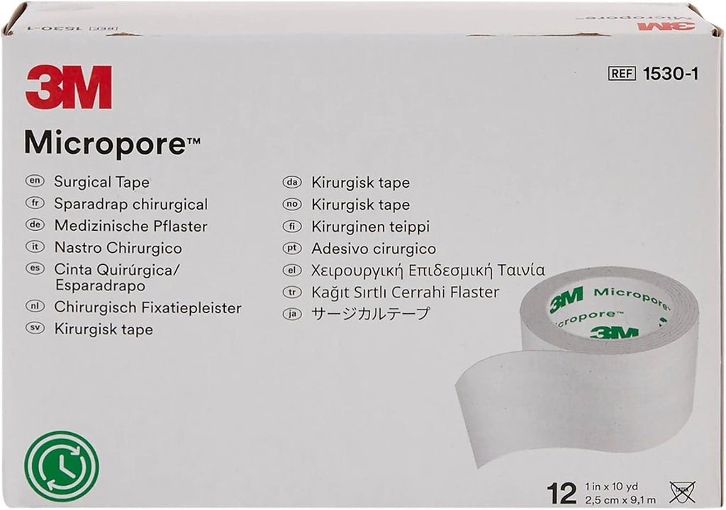 3M Micropore Paper Tape - White, 1" x 10yds (Box of 12)