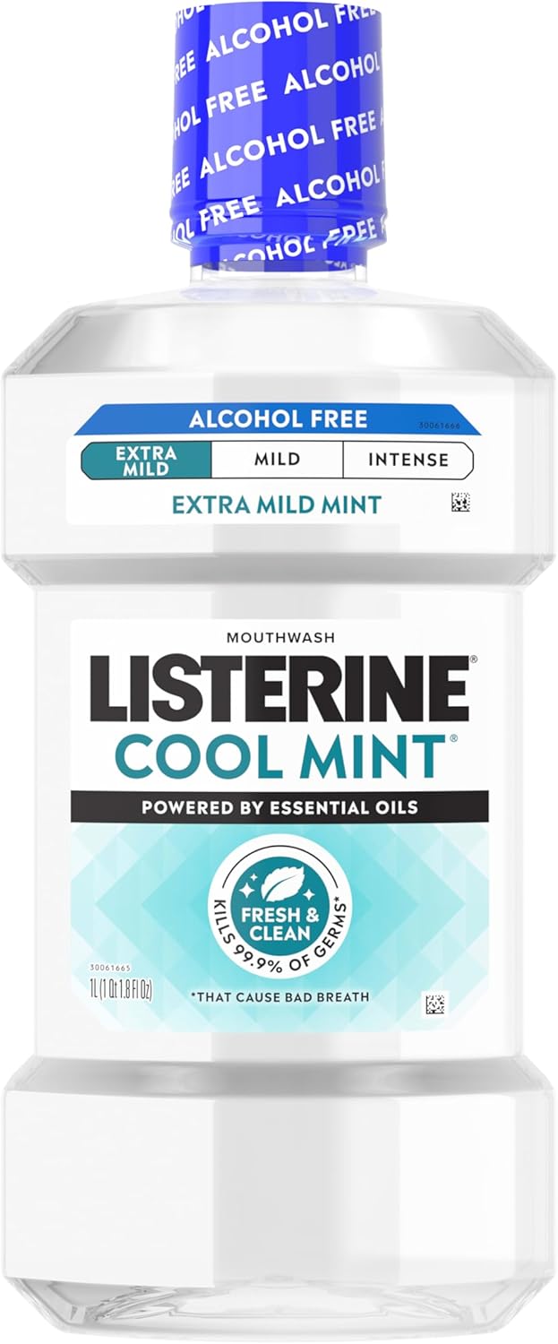 Listerine Cool Mint Alcohol Free Mouthwash, Mild Mint, 33.8 fl. oz/1 L