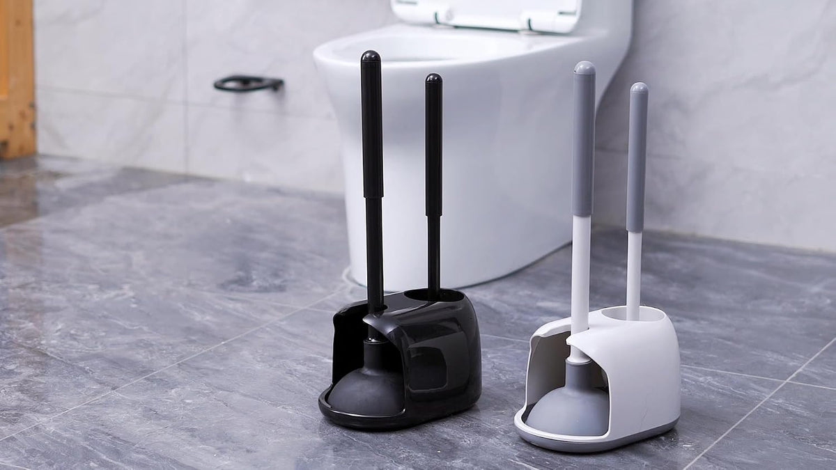SetSail Toilet Brush and Plunger Set, Semi-Hidden Toilet Plungers, Black