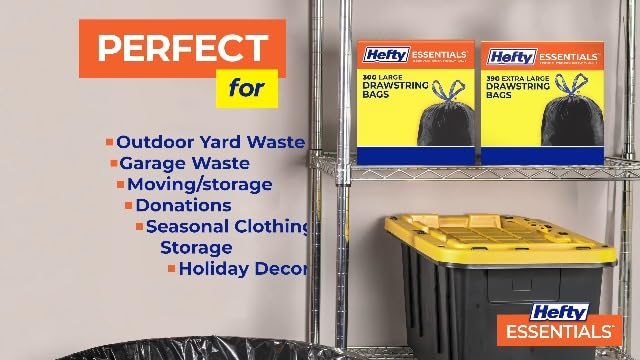 Hefty Essentials 30 Gallon Trash Bags, Black, Unscented, 56ct