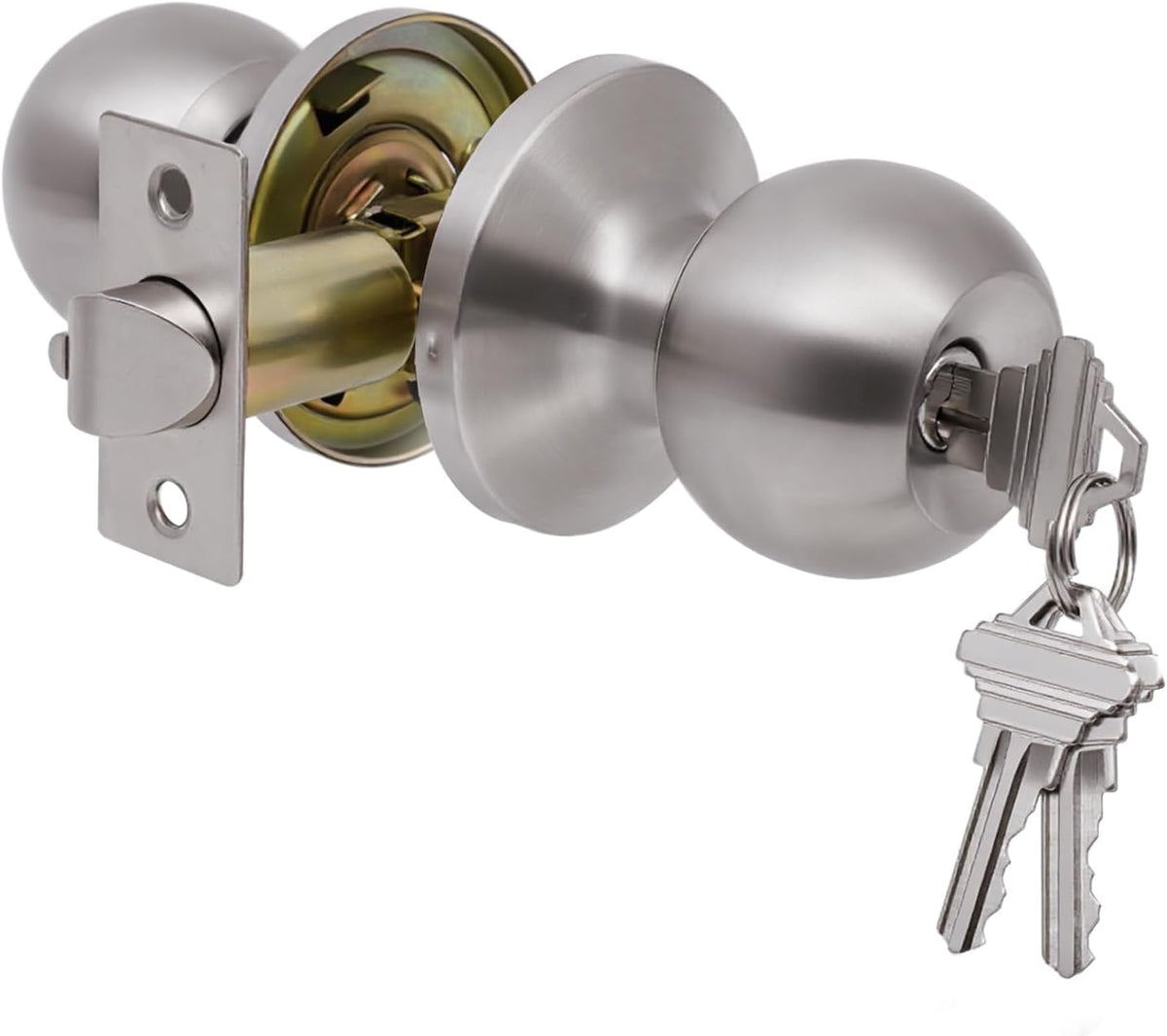 Lanwandeng Matte Black Door Knobs with Lock and Keys, Interior/Exterior Door Knob for Bedroom or Bathroom, Entry Door Lock