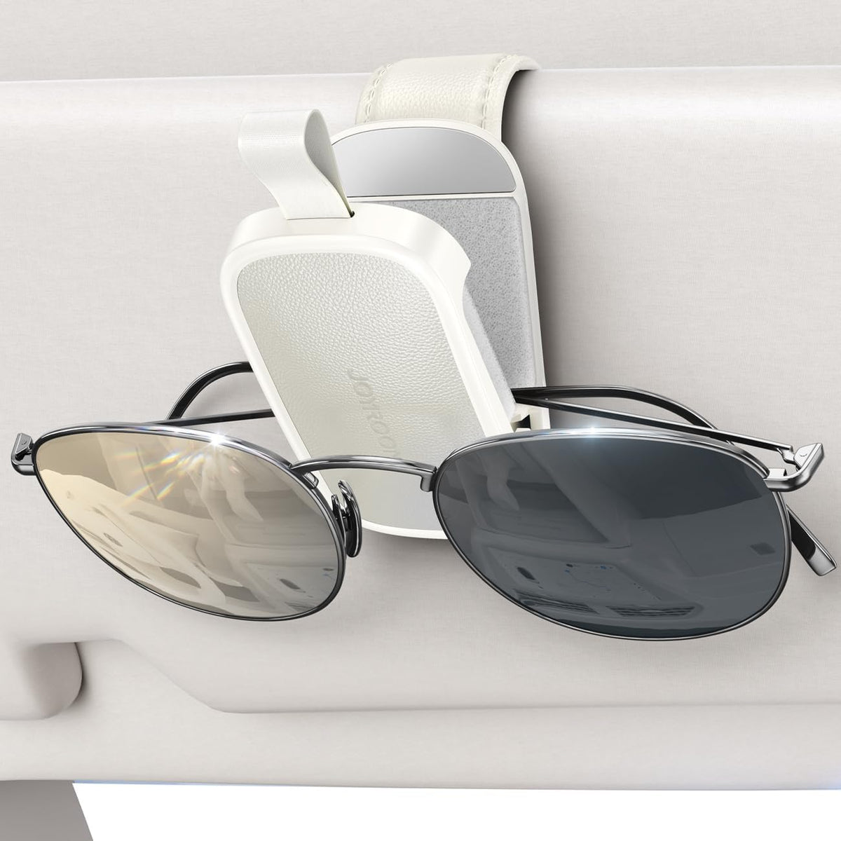 JOYROOM Magnetic Leather Sunglass Holder for Car Visor - Black