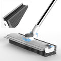 Floor Scrub Brush with Long Handle, 3 in 1 Scrape and Heavy-Duty Stiff Bristle Floor Scrubber Brush Broom with Squeegee and Tweezer for Cleaning Grey