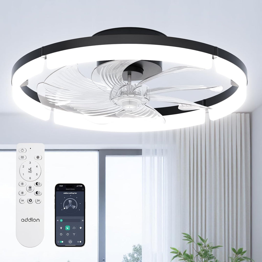 addlon 24" Low Profile Fandelier Ceiling Fans with Lights and Remote, Black