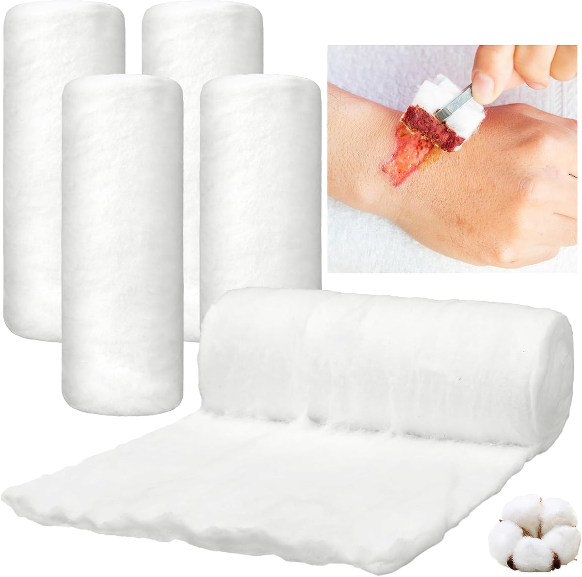 2 Pack White Cotton Rolls for Wound Care, Non-sterile Absorbent Soft Cotton