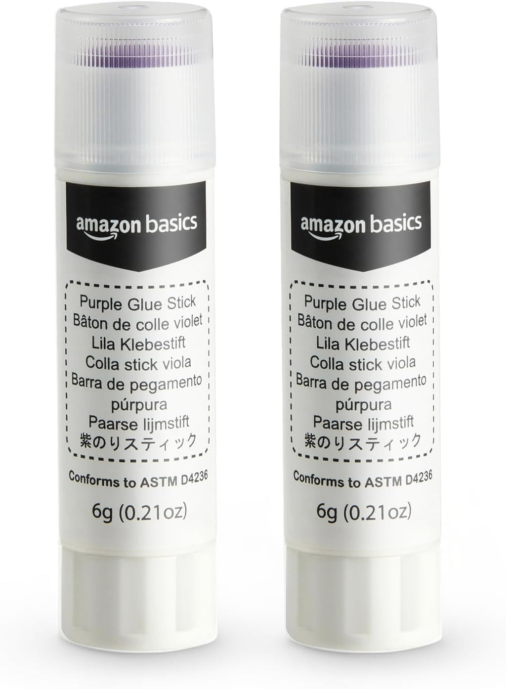 Amazon Basics Purple Washable School Glue Sticks for Classroom Supplies and Craft Projects, Dries Clear, 0.24-oz Stick, 60-Pack