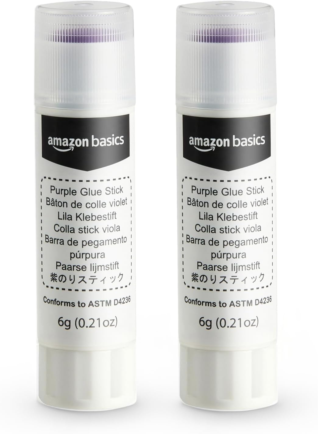Amazon Basics Purple Washable School Glue Sticks for Classroom Supplies and Craft Projects, Dries Clear, 0.24-oz Stick, 60-Pack