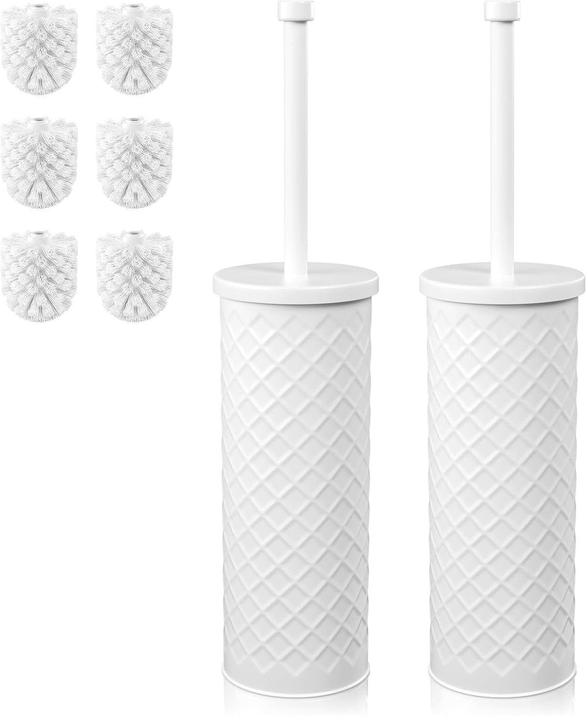 Toilet Bowl Brush and Holder Set 2 Pack with 4 Extra Brush Heads (Black)