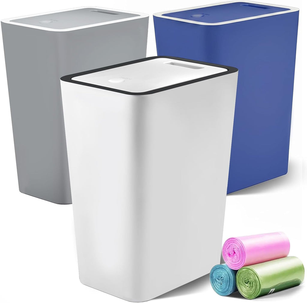 Lysam 4 Gallon Trash Can 3 Packs, Bedroom Trash Can with Lid & Trash Bags