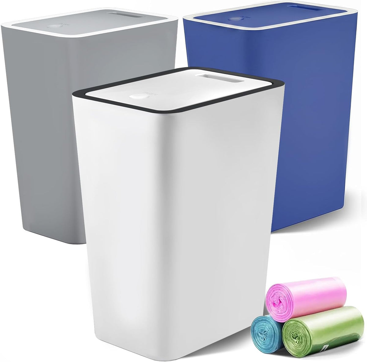 Lysam 4 Gallon Trash Can 3 Packs, Bedroom Trash Can with Lid & Trash Bags