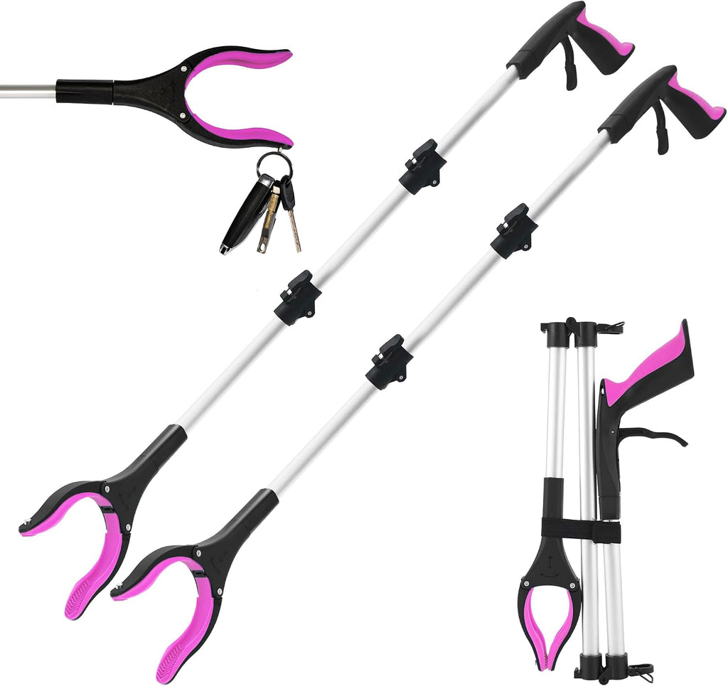 Grabber Reacher Tool for Seniors, 36" Foldable Reacher Grabbers Pickup Stick with Anti-Slip 360° Rotating Jaw, with Magnet for Disabled, After Surgery Recovery (Pink, 36Inch 1 Pack)