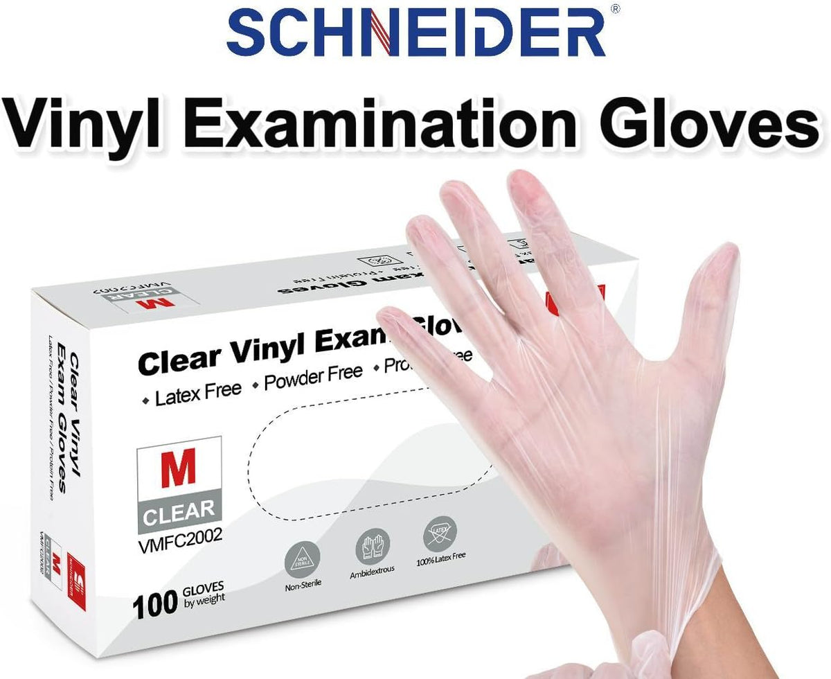 Schneider Medical Vinyl Exam Disposable Gloves Latex Free