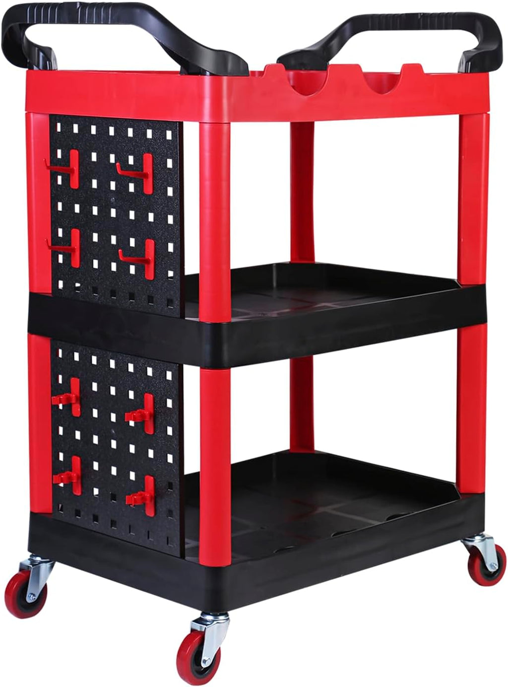 MaxWorks 80774 3-Shelf Utility Plastic Cart with Wheels-225 Lbs Maximum Capacity , Black