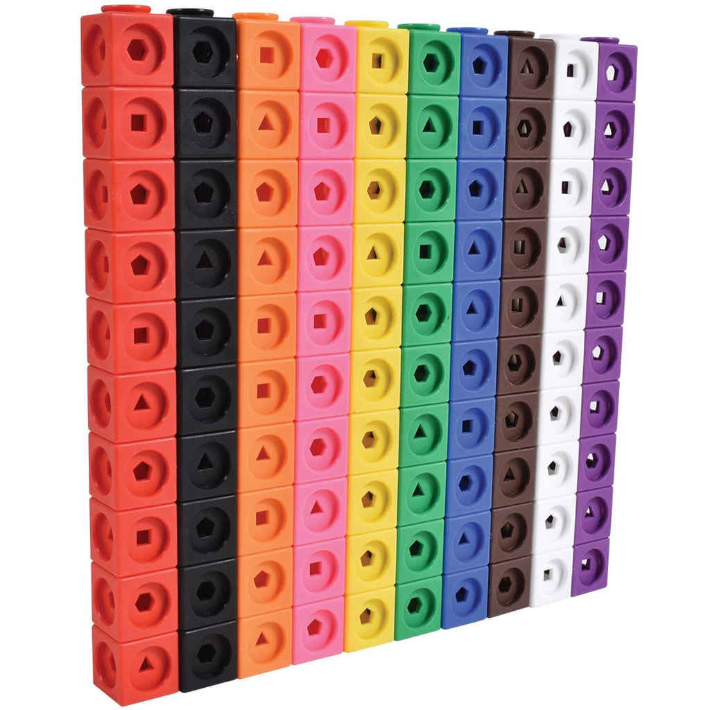 edxeducation Math Cubes, Set of 100 Counting Blocks, 5 Shapes and 10 Colors