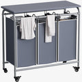 LINZINAR 3 Section Laundry Hamper, Black Laundry Basket 135L Laundry Sorter